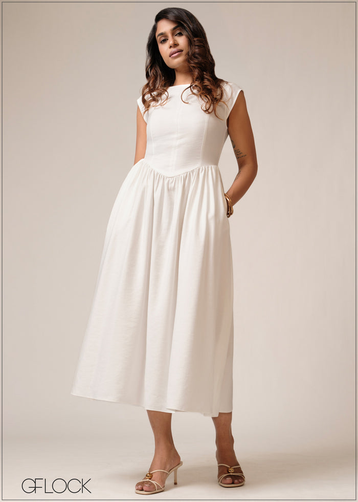 Cap Sleeve Midi Dress - 160726