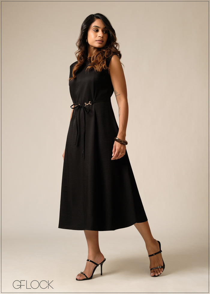 Cap Sleeve Trim Detailed Dress - 300626