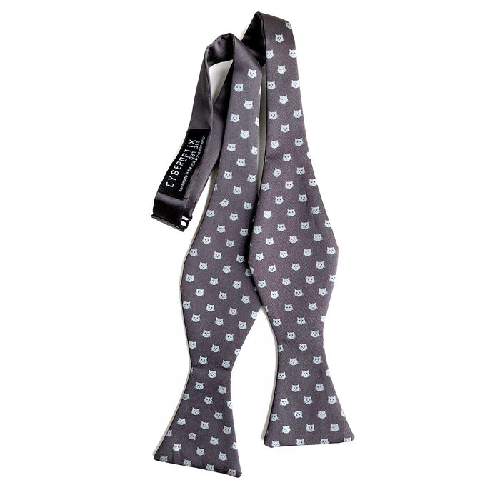 Cat Face Bow Tie, Charcoal Grey Cat Dot Print Tie, by Cyberoptix