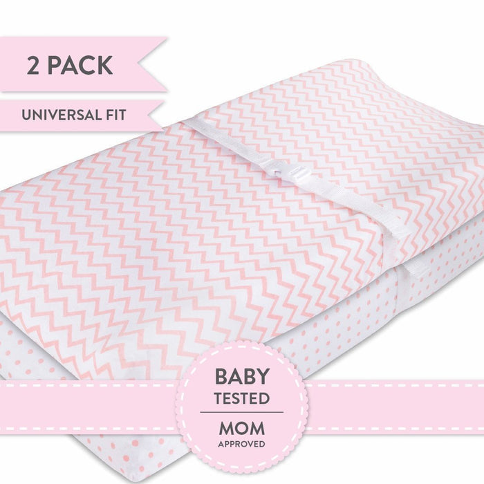 Changing Pad Cover / Cradle Sheet Set I Pink Chevron and Polka Dots