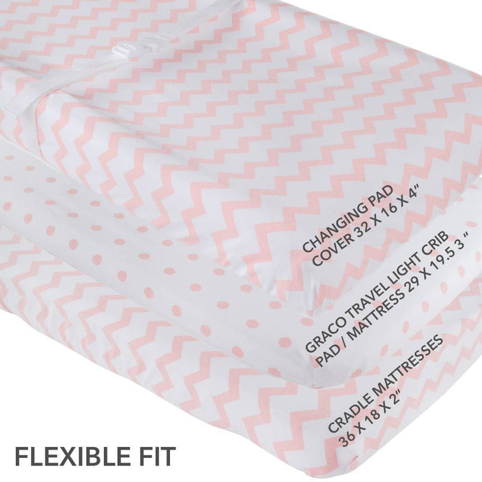 Changing Pad Cover / Cradle Sheet Set I Pink Chevron and Polka Dots
