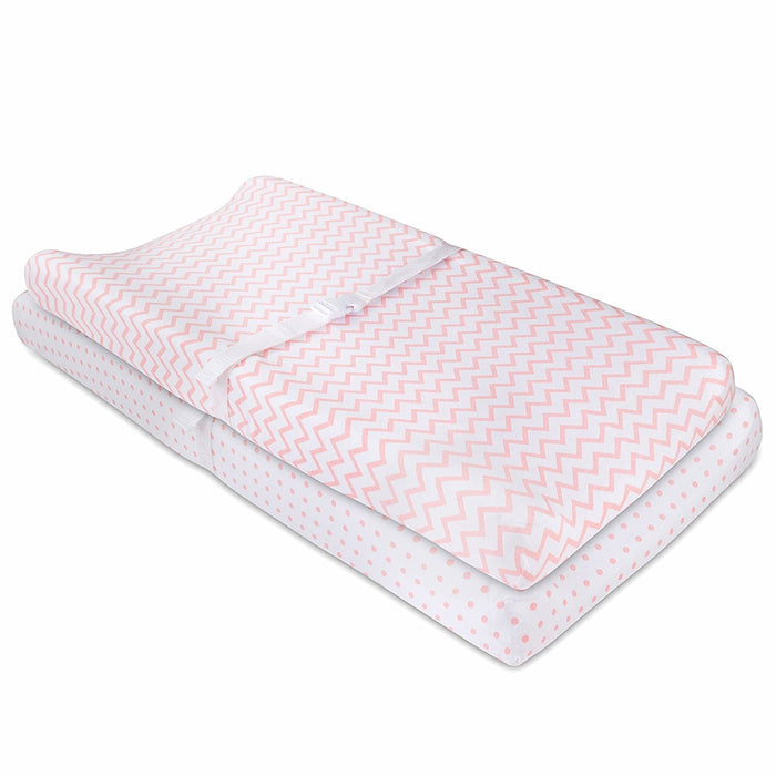 Changing Pad Cover / Cradle Sheet Set I Pink Chevron and Polka Dots