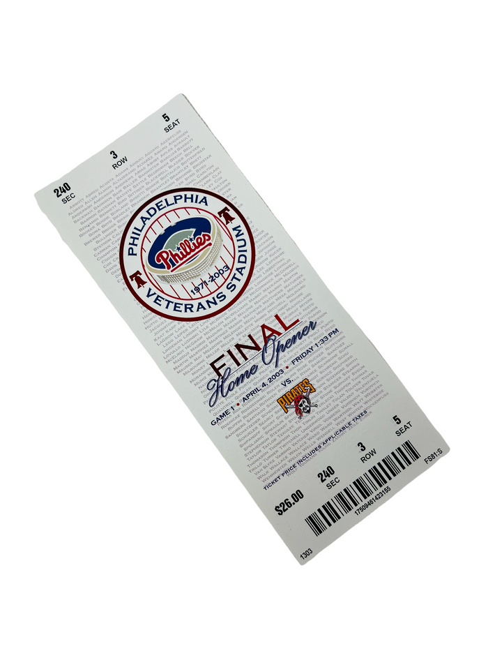 CHASE UTLEY DEBUT PHILADELPHIA PHILLIES  VETERANS STADIUM 2003 OPENING DAY COMMEMORATIVE TICKET