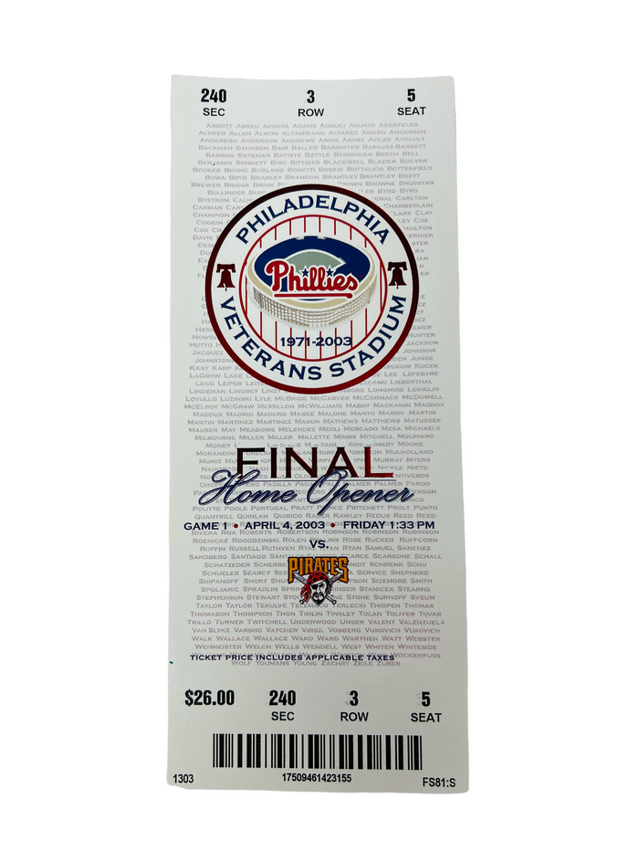 CHASE UTLEY DEBUT PHILADELPHIA PHILLIES  VETERANS STADIUM 2003 OPENING DAY COMMEMORATIVE TICKET