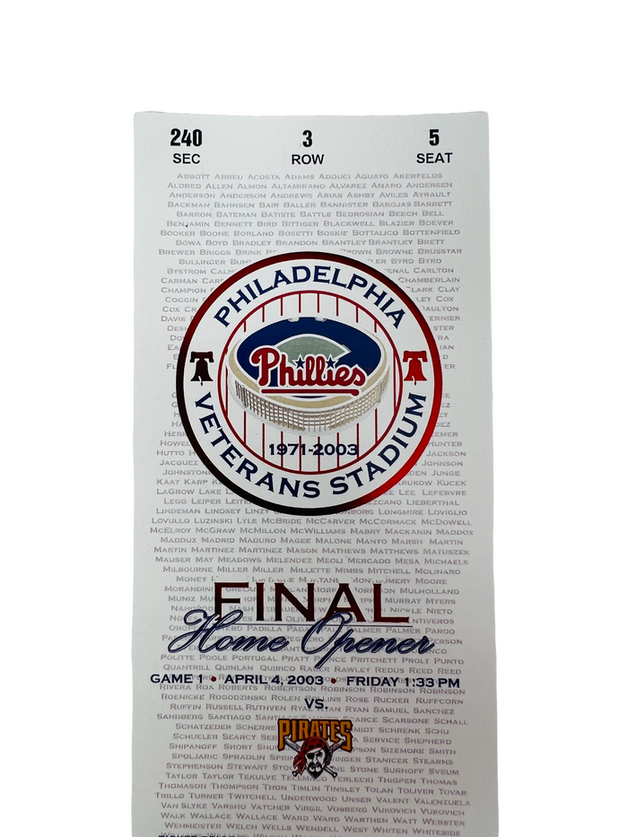 CHASE UTLEY DEBUT PHILADELPHIA PHILLIES  VETERANS STADIUM 2003 OPENING DAY COMMEMORATIVE TICKET