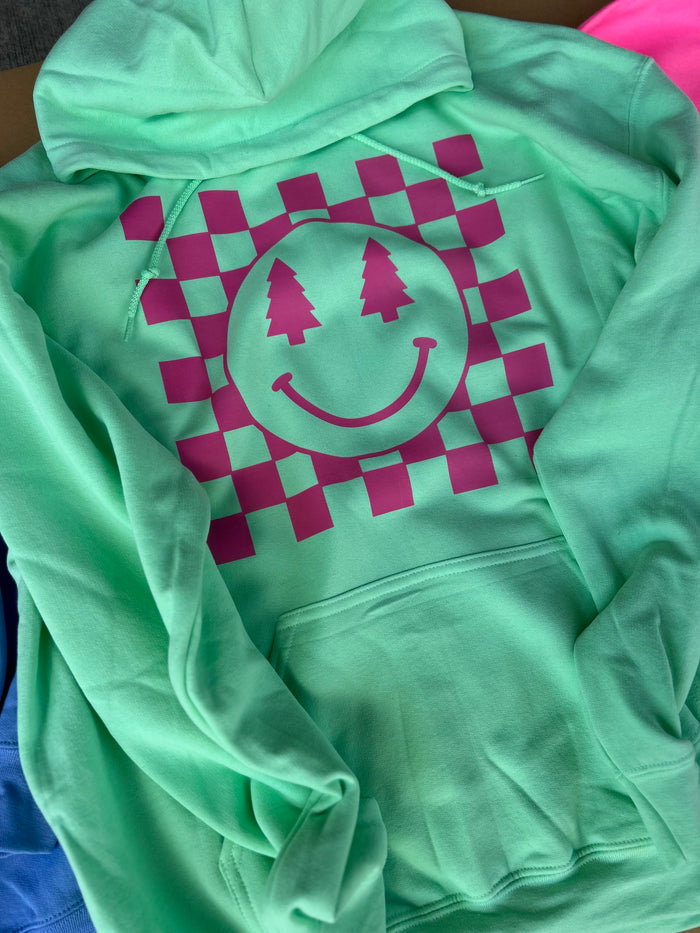 Checkerboard smiley Christmas hoodie
