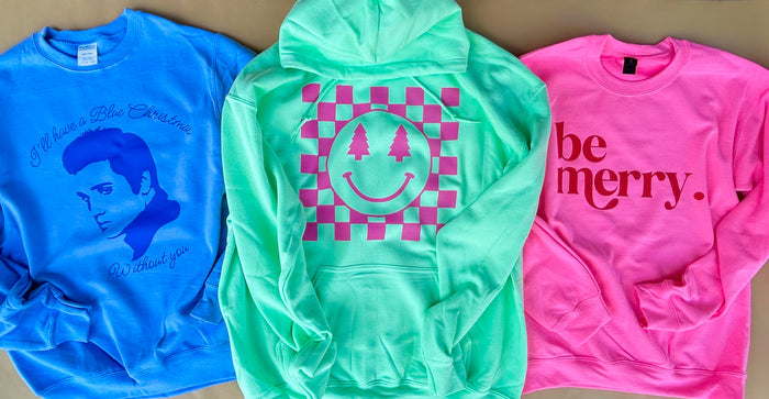 Checkerboard smiley Christmas hoodie