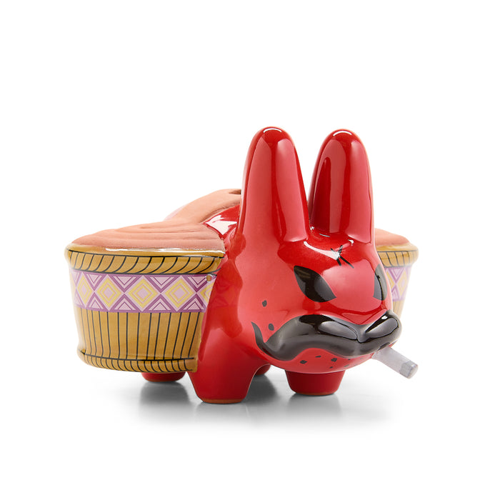 Chia Pet Labbit Smorkin’ Red Edition by Frank Kozik, 5-inch limited edition chia plant figure with red design and playful expression.