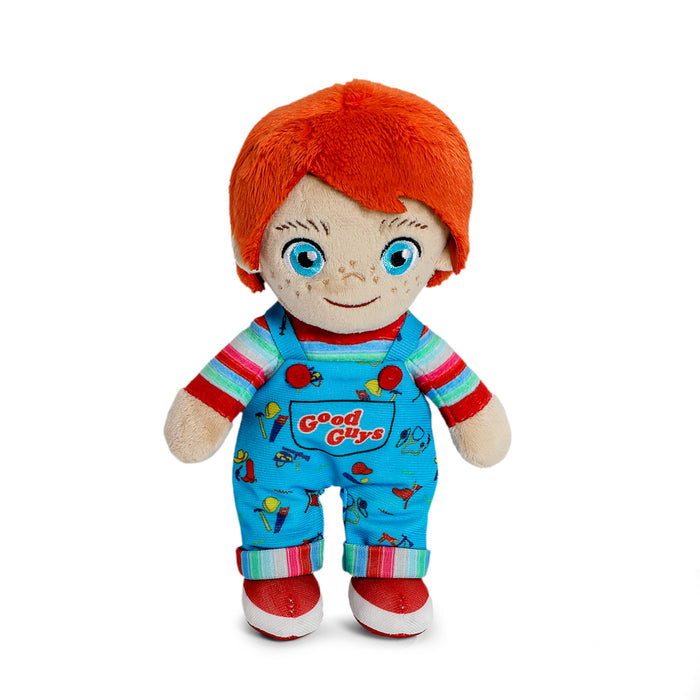 Child's Play 2 Good Guy Chucky plush in box, standing Phunny plush toy from the horror movie series.