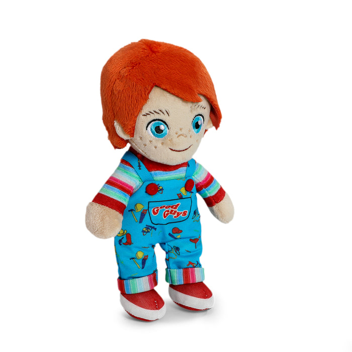 Child's Play 2 Good Guy Chucky plush toy standing in box, soft Phunny plush from Chucky movie collection, detailed and collectible.