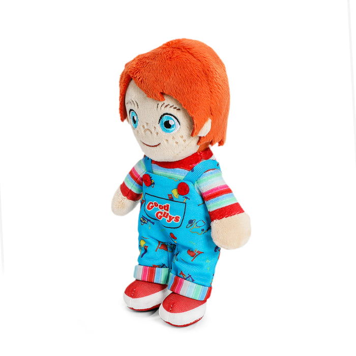 Child's Play 2 Good Guy Chucky plush toy standing in box, soft and detailed Chucky Phunny plush from the horror movie series