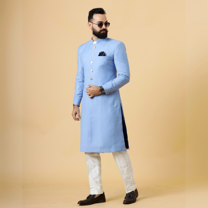 Classic Corn-Flower Blue Achkan for Men