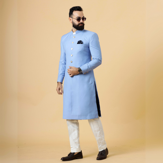 Classic Corn-Flower Blue Achkan for Men