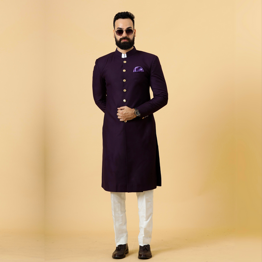 Classic Dark Purple Achkan for Men