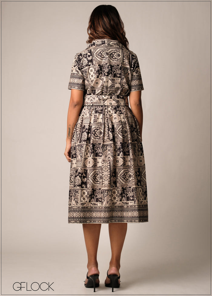 Collar Detail Printed Dress - 100426