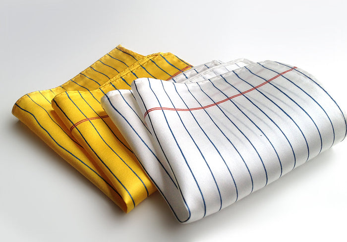 cornflower horizontal stripes with a dark salmon vertical margin.