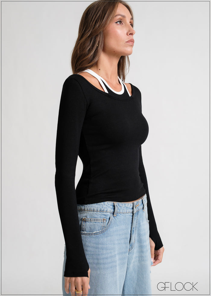 Contrast Double Ribbed Top - 170826