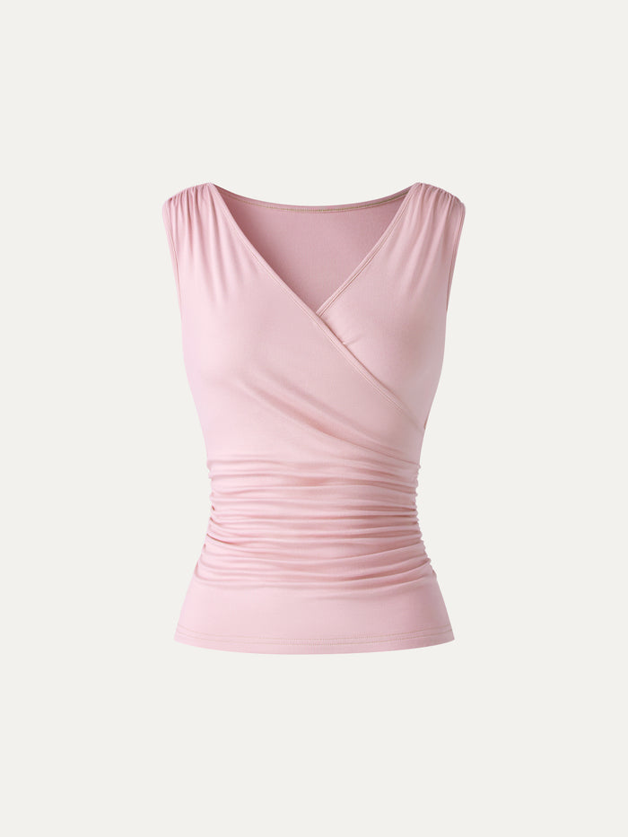 OGLmove CoolTouch Surplice Neck Gathered Waist Top Light Pink XS