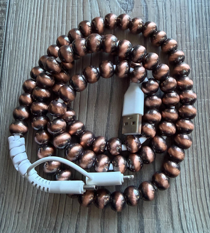 Copper Beaded Phone Charger with Lightning & USB-C