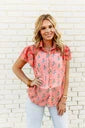 Coral Cactus Double Flutter Blouse