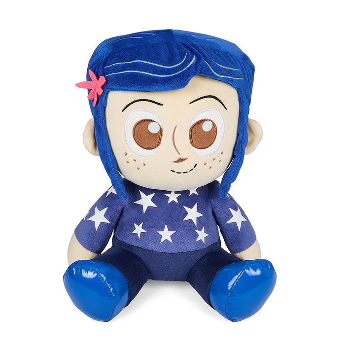 Coraline plush toy in star sweater, 16-inch HugMe plush with shake action, soft and cuddly plush from Coraline brand.