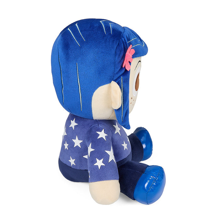 Coraline HugMe plush doll wearing a star sweater, 16-inch soft plush with shake action, from Coraline brand.