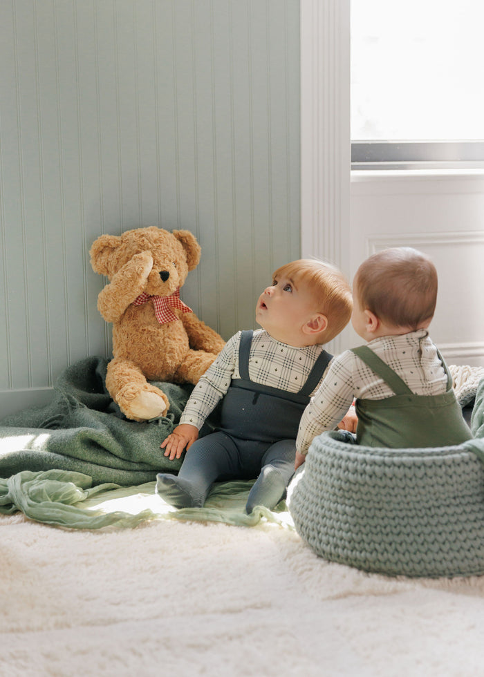 Cotton Floral Plaid Collection - Bodysuit + Overalls