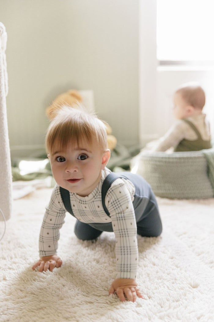 Cotton Floral Plaid Collection - Bodysuit + Overalls