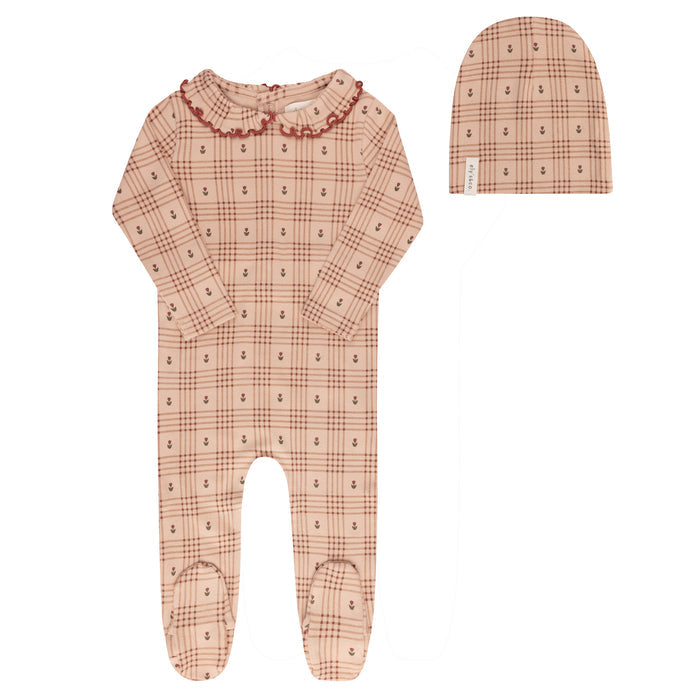 Cotton Floral Plaid Collection - Footie + Beanie