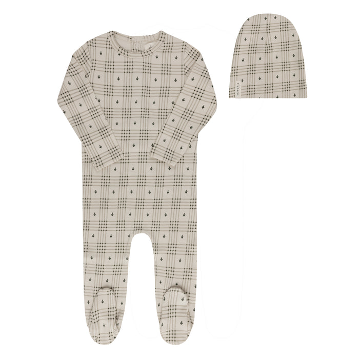 Cotton Floral Plaid Collection - Footie + Beanie
