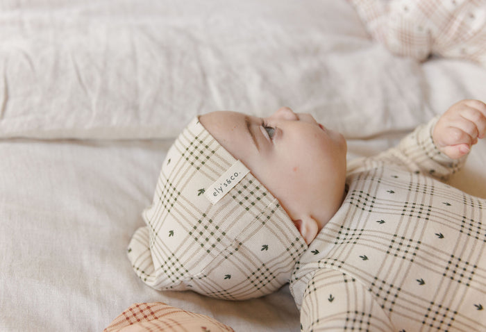 Cotton Floral Plaid Collection - Footie + Beanie