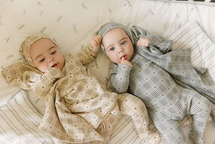 Cotton Floral Plaid Collection - Footie + Beanie