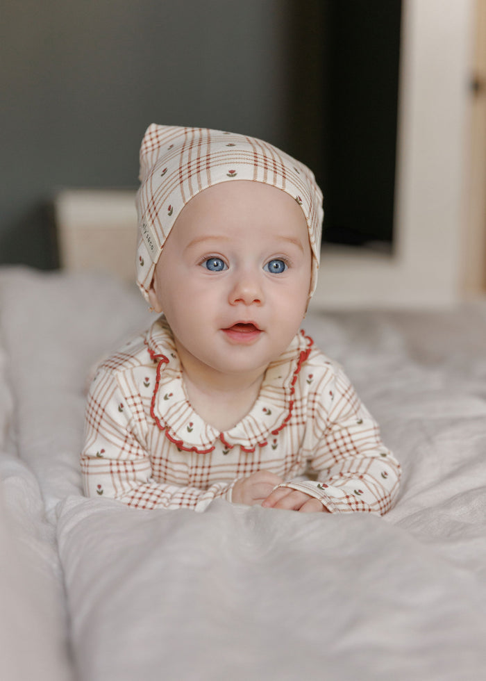 Cotton Floral Plaid Collection - Footie + Beanie