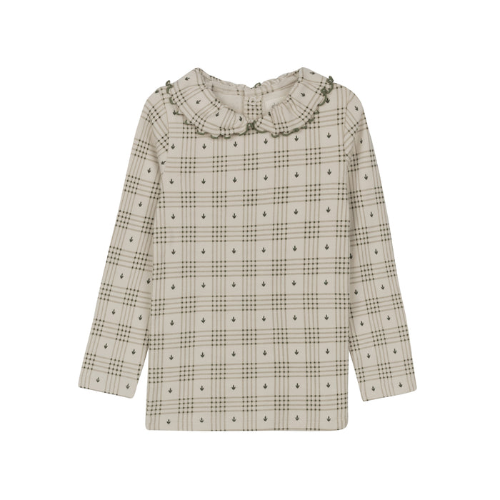 Cotton Floral Plaid Collection - Ruffle Neck Tee