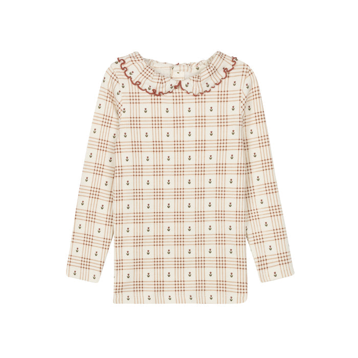 Cotton Floral Plaid Collection - Ruffle Neck Tee