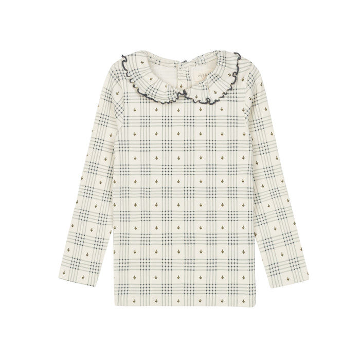 Cotton Floral Plaid Collection - Ruffle Neck Tee