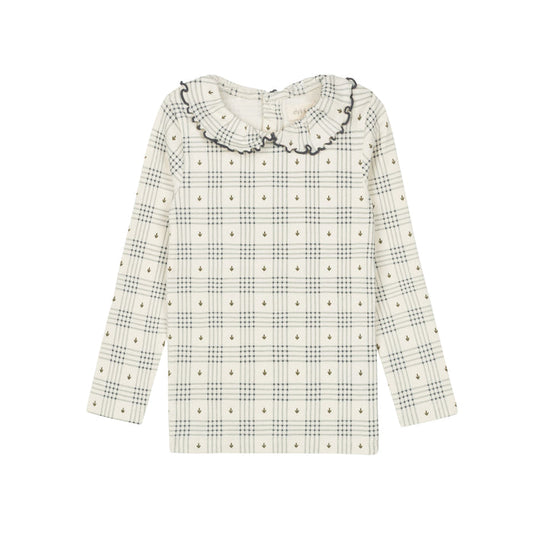 Cotton Floral Plaid Collection - Ruffle Neck Tee