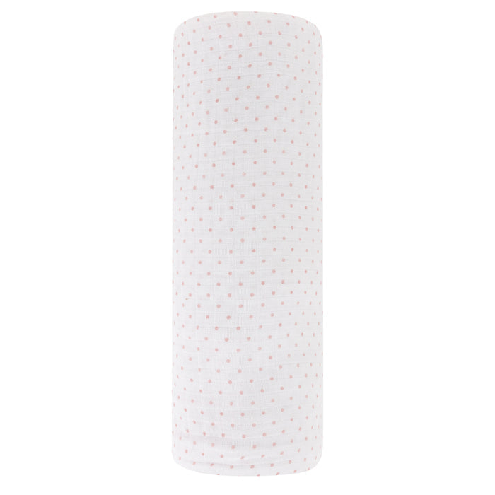 Cotton Muslin Swaddle Blanket - Pink Pin Dot