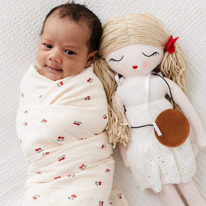 Cotton Muslin Swaddle Blanket - Red Cherry