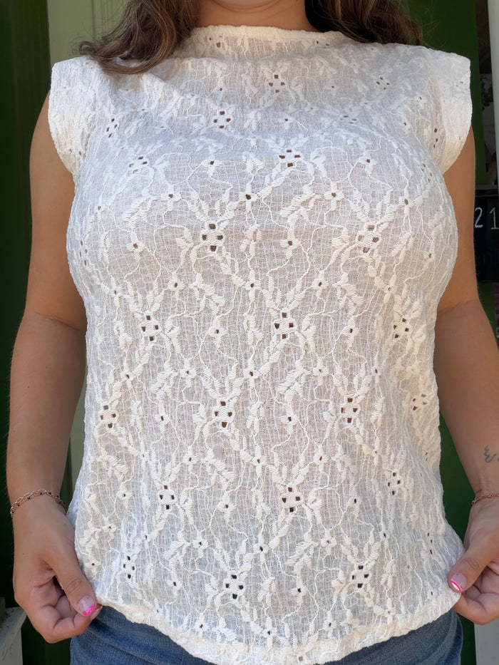 Cream eyelet top