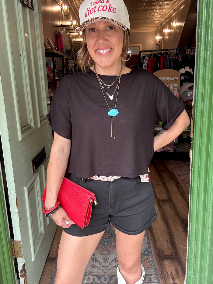 Cuffed Denim Shorts