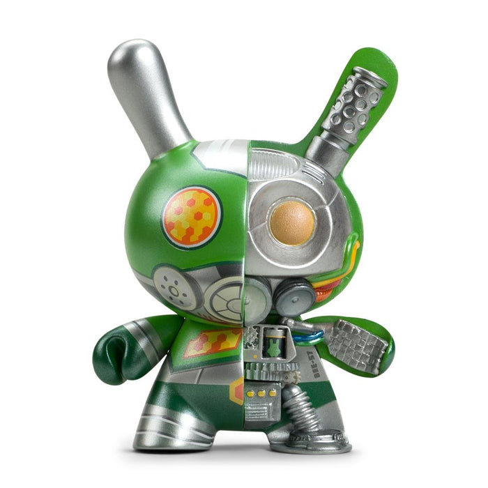 Dairobo-B Mecha Half Ray 5-inch Dunny vinyl figure by Dolly Oblong in green, Kidrobot exclusive, featuring a robotic design.