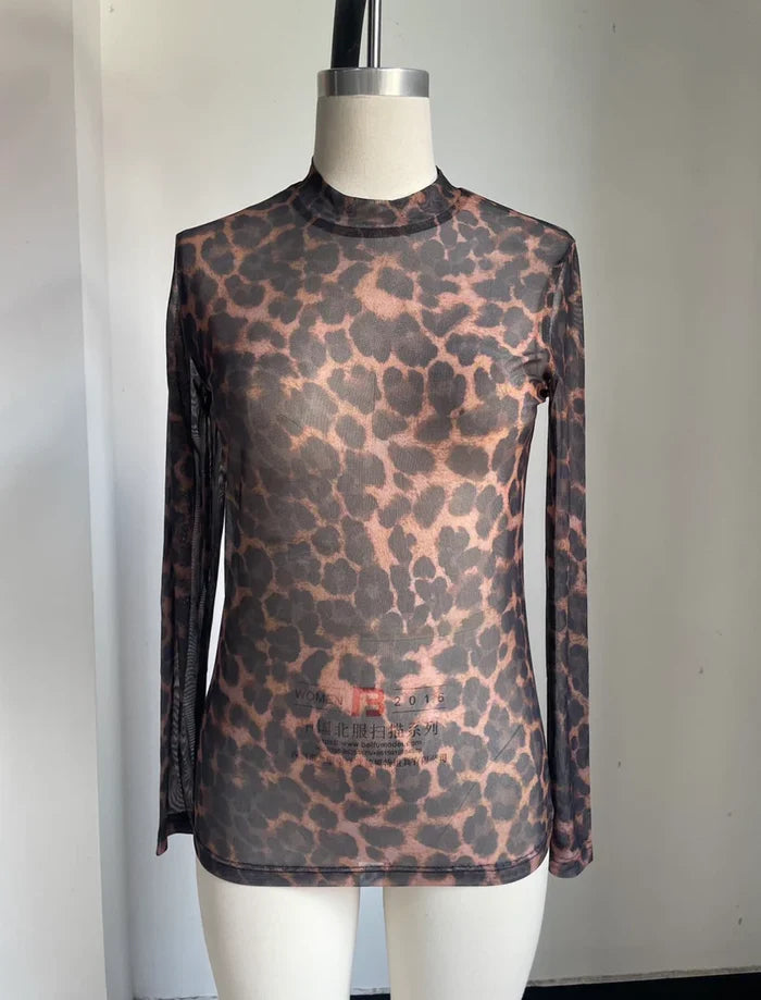 Dark Cheetah Mesh Top
