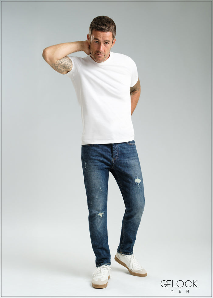 Dark Wash Slim Fit Ripped Jean - Short Length - 121125