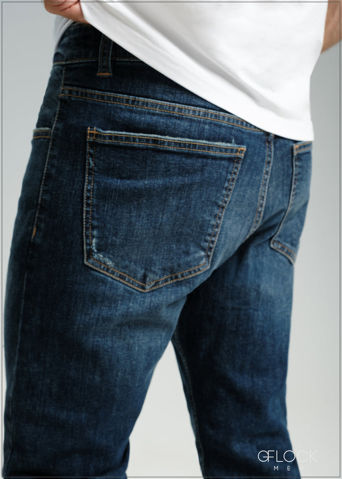 Dark Wash Slim Fit Ripped Jean - Short Length - 121125