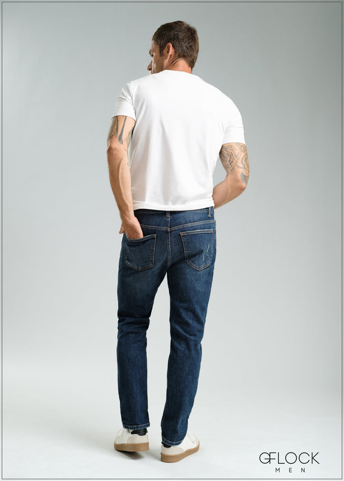 Dark Wash Slim Fit Ripped Jean - Short Length - 121125