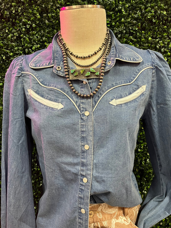 Denim Long Sleeve Pearl Snap