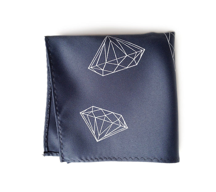 White ink on gunmetal pocket square.