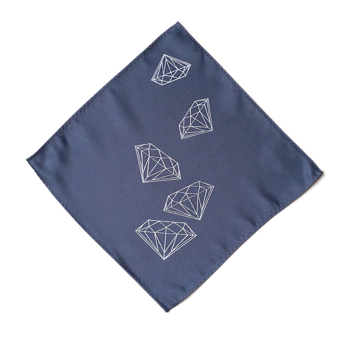 White ink on gunmetal pocket square.