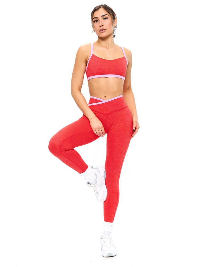 Dream Heather Contrast Legging - Salsa Red